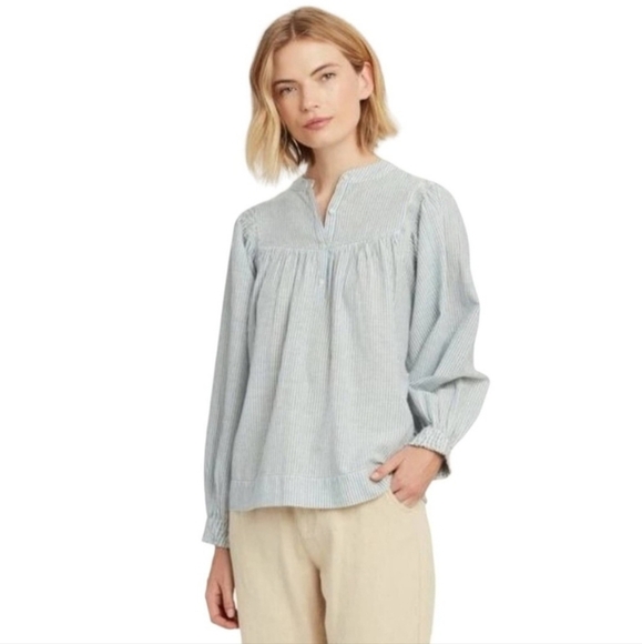 The Great Shepherd Striped Blue White Striped Long Sleeve Blouse - Picture 2 of 14